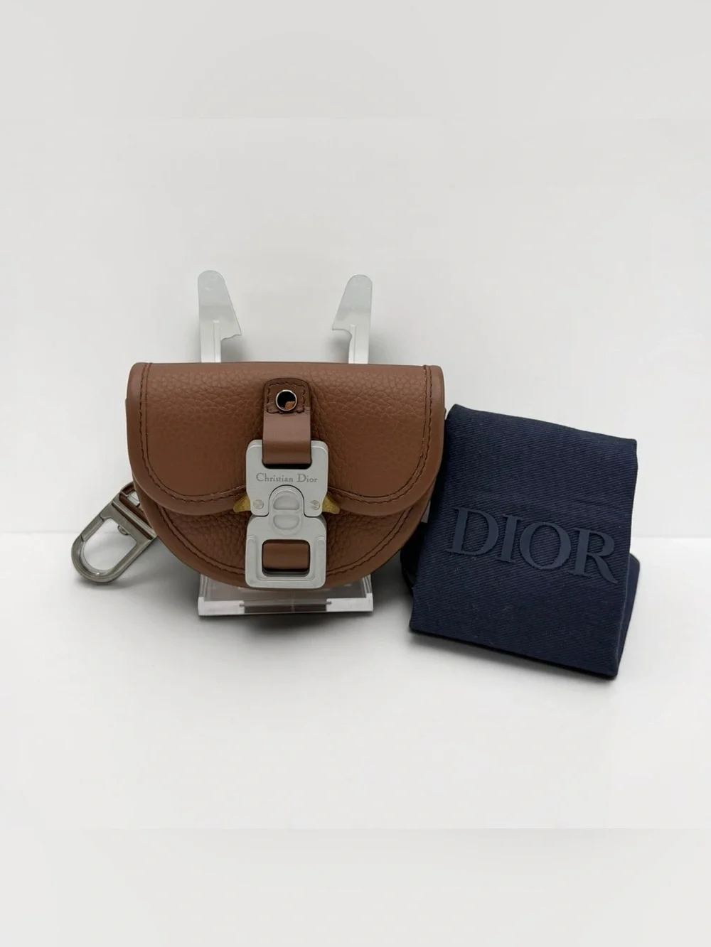 Christian Dior Brown Leather Saddle AirPods Case